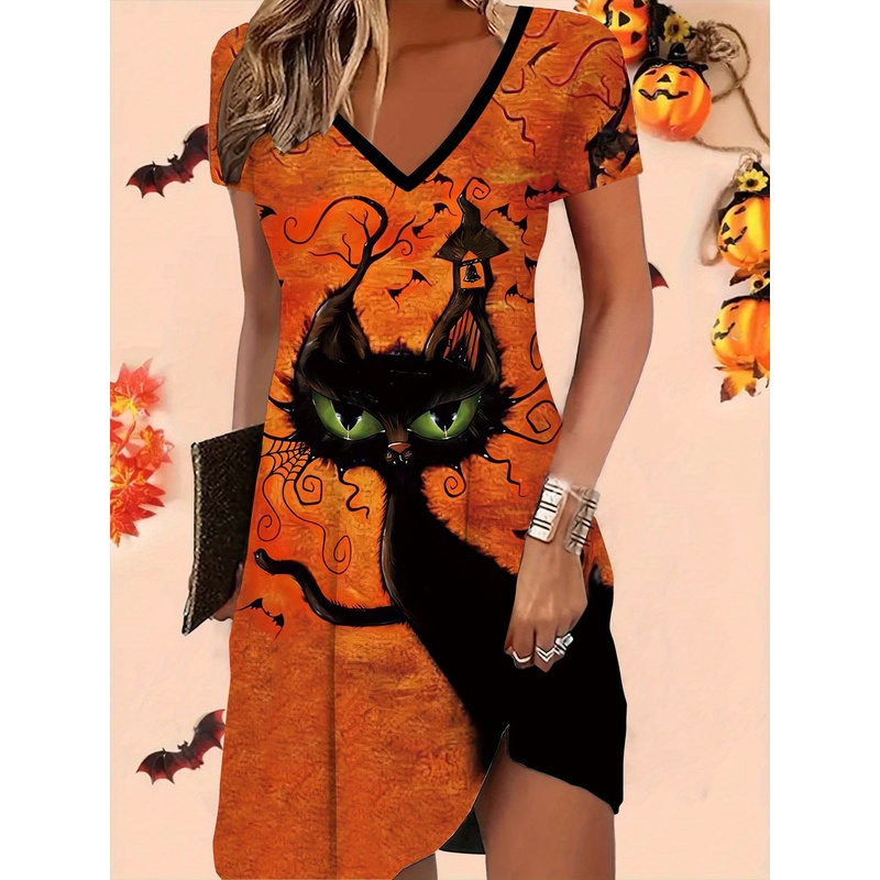 Halloween print with black cat - đánh giá và giá Y2K Ethnic Fashion